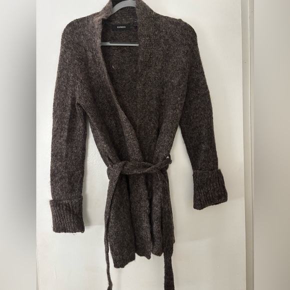 Express Brown Mohair Belted Cardigan size small - Picture 2 of 7